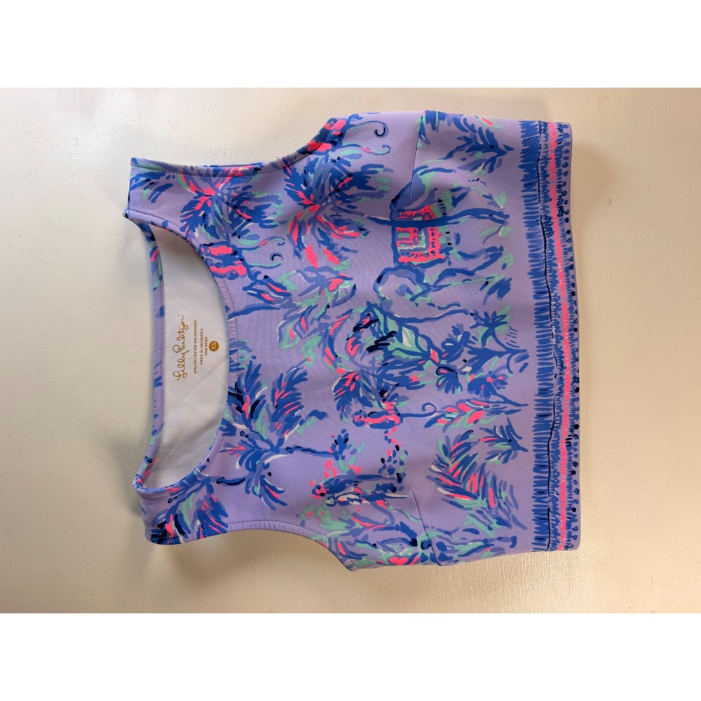 Lilly Pulitzer Crop Top Women XS Purple Modern Tropical Elephant Sleeveless